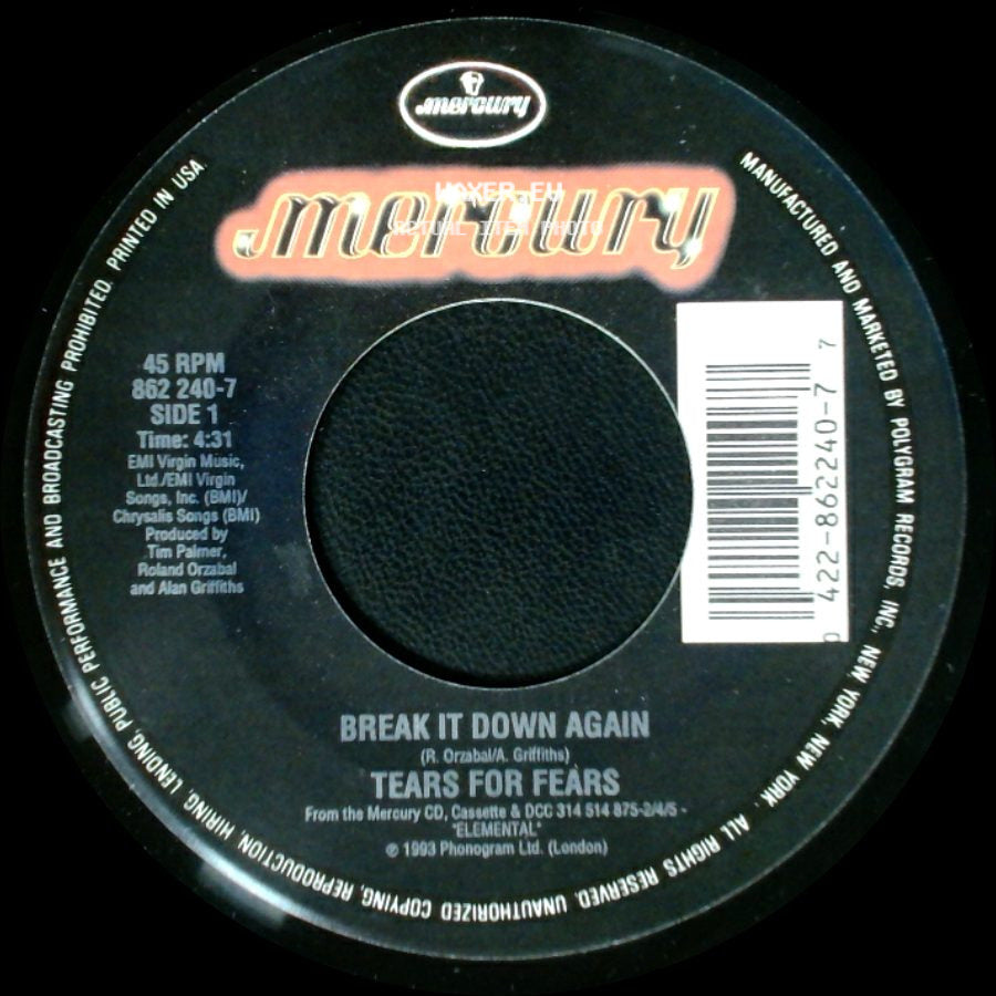 Tears For Fears - Break It Down Again / Bloodletting Go side A