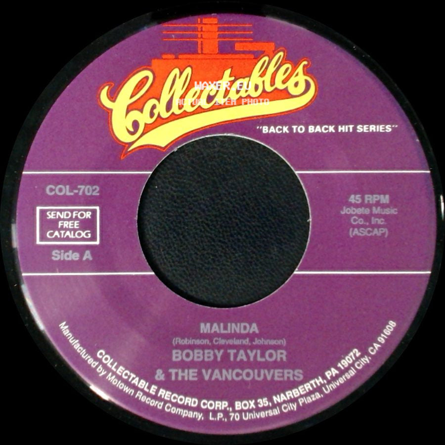 Bobby Taylor & The Vancouvers - Malinda / It's Growing side A