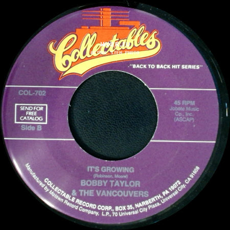 Bobby Taylor & The Vancouvers - Malinda / It's Growing side B