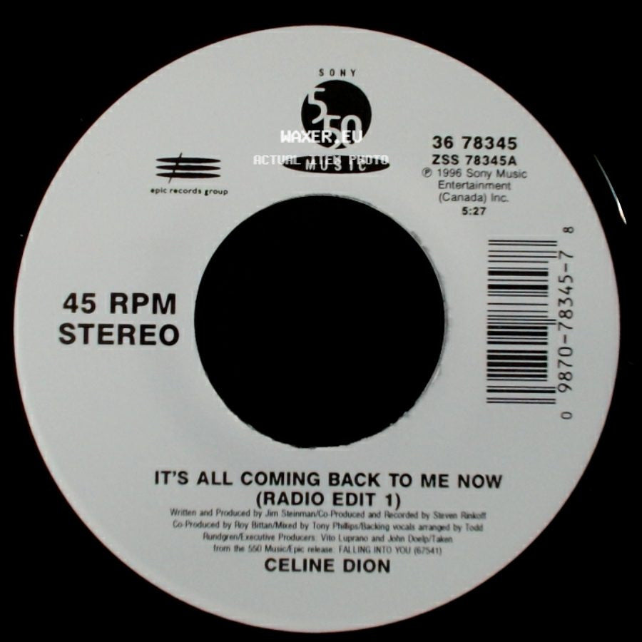 Celine Dion - It's All Coming Back To Me Now (Radio Edit 1) / The Power Of The Dream side A