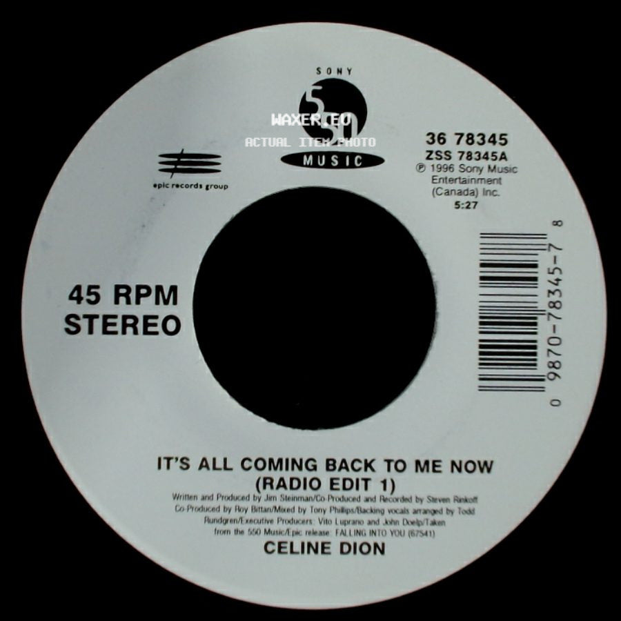 Celine Dion - It's All Coming Back To Me Now (Radio Edit 1) / The Power Of The Dream side A