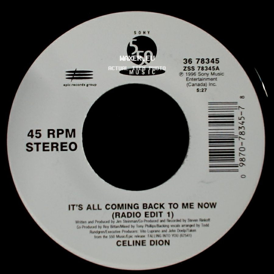 Celine Dion - It's All Coming Back To Me Now (Radio Edit 1) / The Power Of The Dream side A