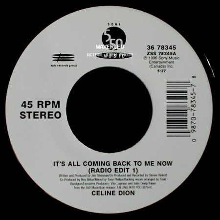 Celine Dion - It's All Coming Back To Me Now (Radio Edit 1) / The Power Of The Dream side A