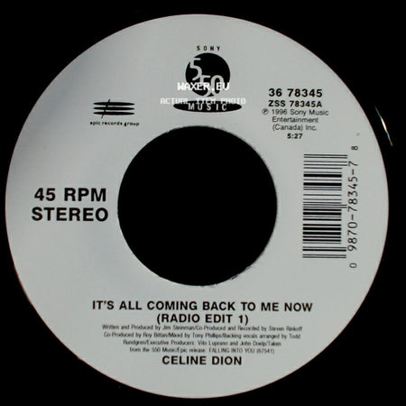 Celine Dion - It's All Coming Back To Me Now (Radio Edit 1) / The Power Of The Dream side A