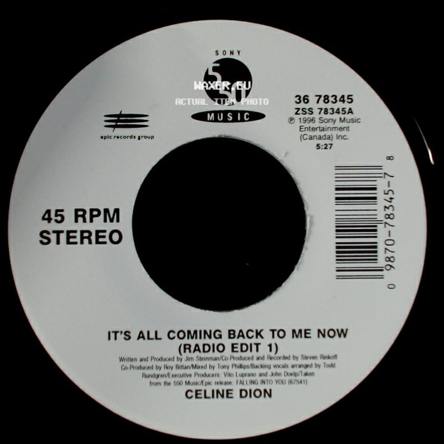 Celine Dion - It's All Coming Back To Me Now (Radio Edit 1) / The Power Of The Dream side A