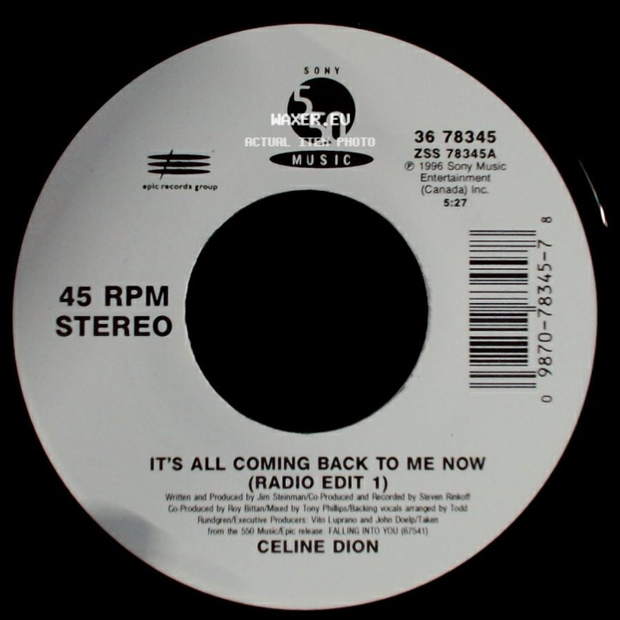 Celine Dion - It's All Coming Back To Me Now (Radio Edit 1) / The Power Of The Dream side A