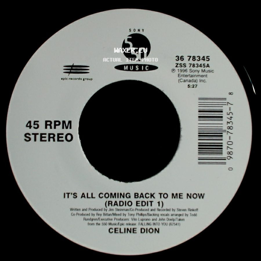 Celine Dion - It's All Coming Back To Me Now (Radio Edit 1) / The Power Of The Dream side A