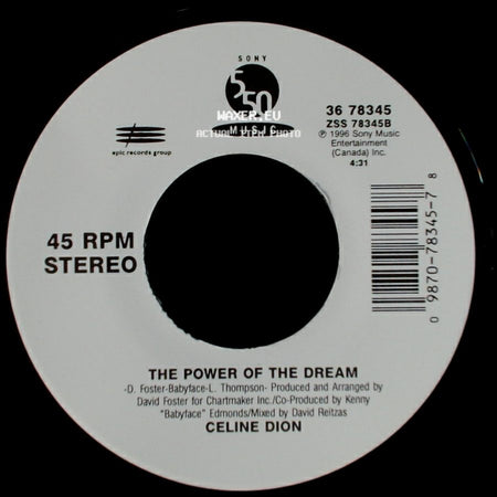 Celine Dion - The Power Of The Dream / It's All Coming Back To Me Now (Radio Edit 1) side A
