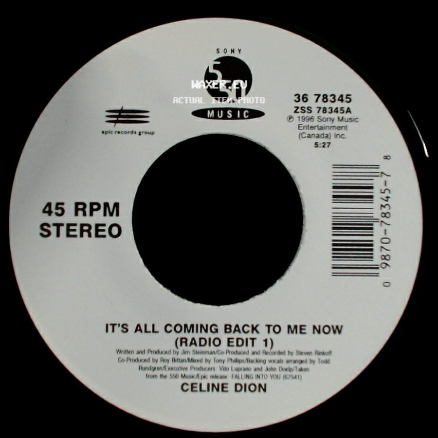 Celine Dion - The Power Of The Dream / It's All Coming Back To Me Now (Radio Edit 1) side B