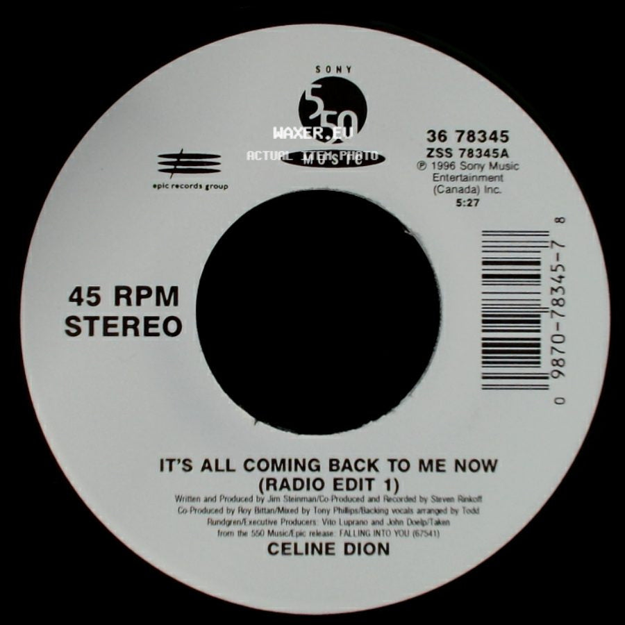 Celine Dion - It's All Coming Back To Me Now (Radio Edit 1) / The Power Of The Dream side A