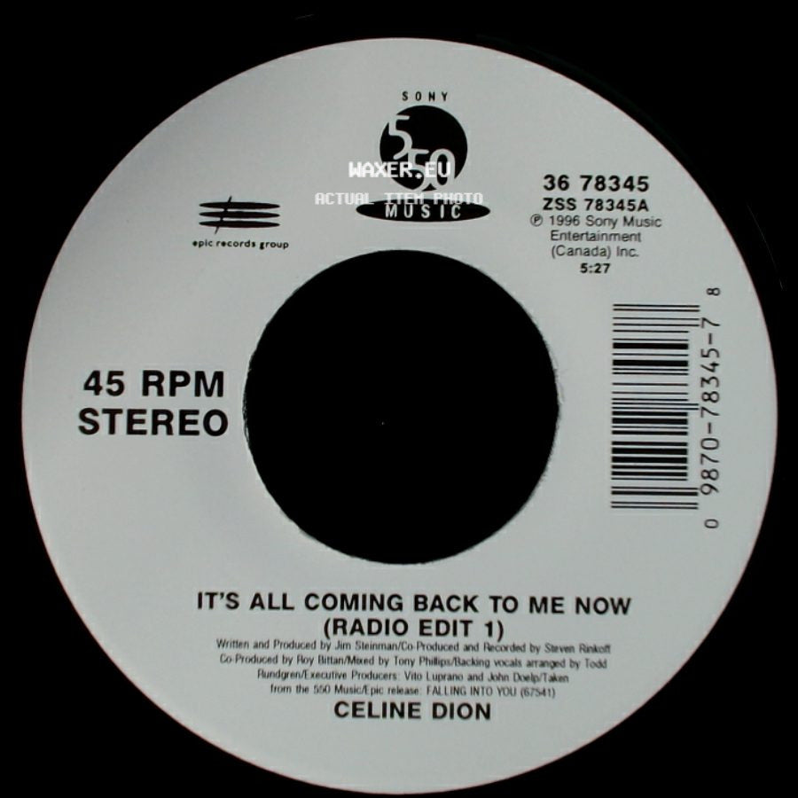 Celine Dion - It's All Coming Back To Me Now (Radio Edit 1) / The Power Of The Dream side A