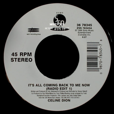Celine Dion - The Power Of The Dream / It's All Coming Back To Me Now (Radio Edit 1) side B