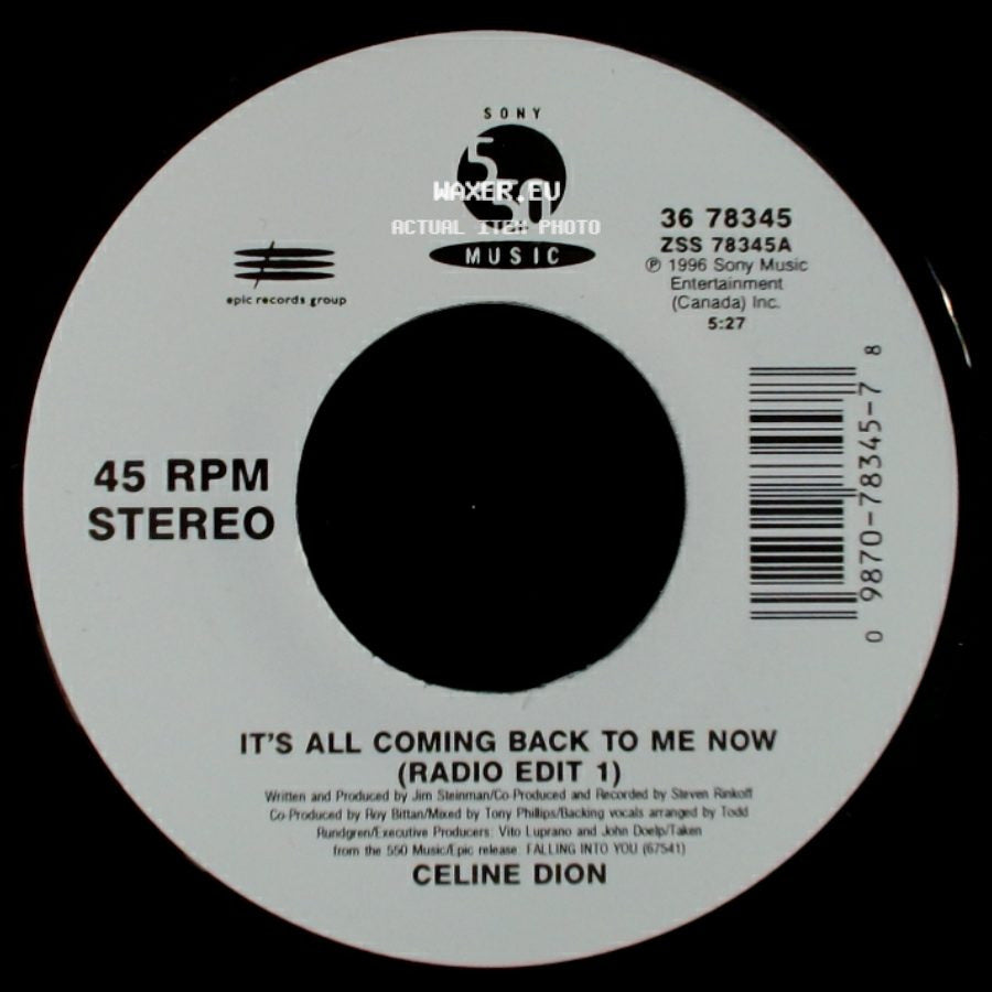Celine Dion - It's All Coming Back To Me Now (Radio Edit 1) / The Power Of The Dream side A