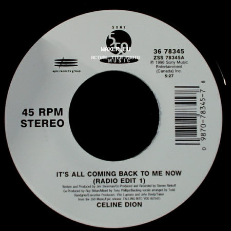 Celine Dion - The Power Of The Dream / It's All Coming Back To Me Now (Radio Edit 1) side B