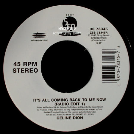Celine Dion - The Power Of The Dream / It's All Coming Back To Me Now (Radio Edit 1) side B