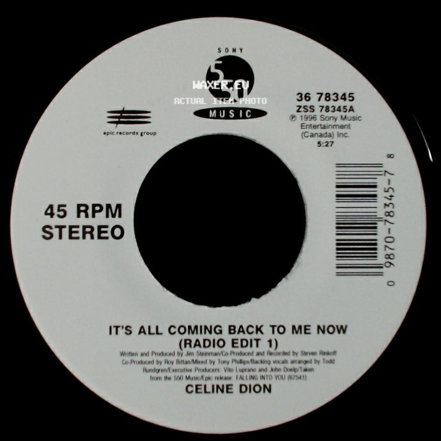 Celine Dion - The Power Of The Dream / It's All Coming Back To Me Now (Radio Edit 1) side B