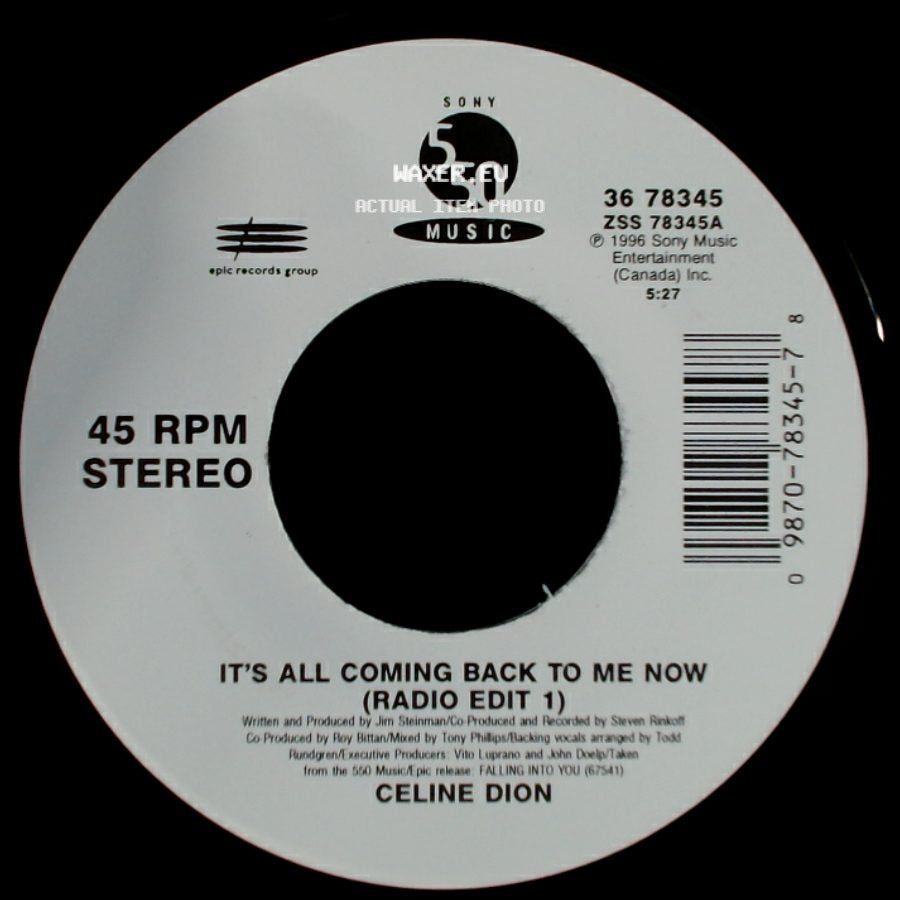 Celine Dion - It's All Coming Back To Me Now (Radio Edit 1) / The Power Of The Dream side A