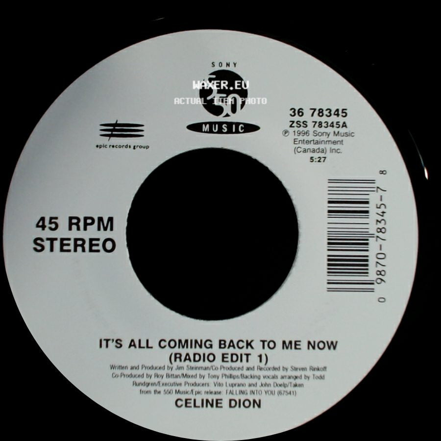 Celine Dion - It's All Coming Back To Me Now (Radio Edit 1) / The Power Of The Dream side A