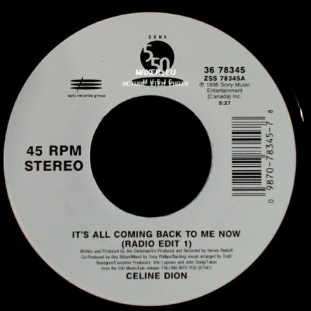 Celine Dion - The Power Of The Dream / It's All Coming Back To Me Now (Radio Edit 1) side B