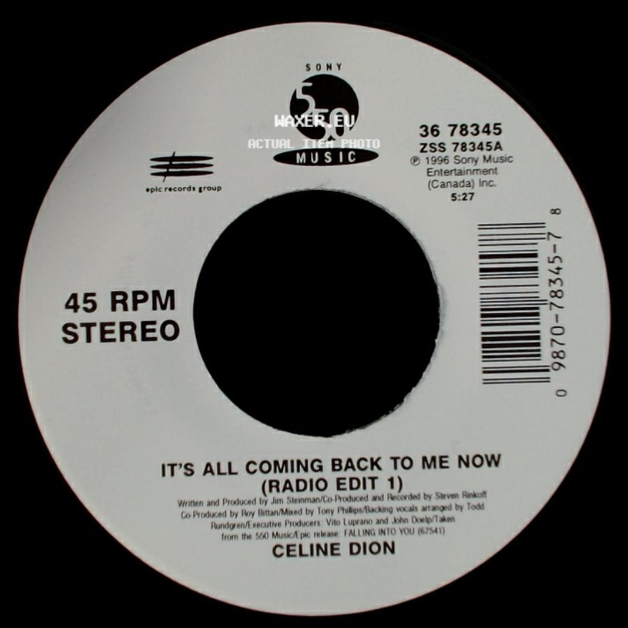 Celine Dion - The Power Of The Dream / It's All Coming Back To Me Now (Radio Edit 1) side B