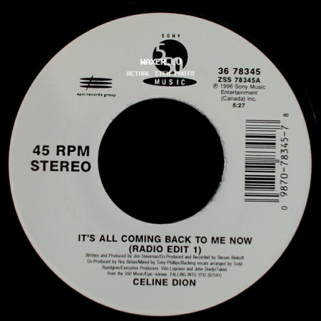 Celine Dion - The Power Of The Dream / It's All Coming Back To Me Now (Radio Edit 1) side B