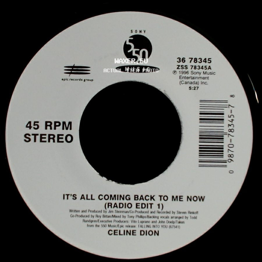 Celine Dion - It's All Coming Back To Me Now (Radio Edit 1) / The Power Of The Dream side A