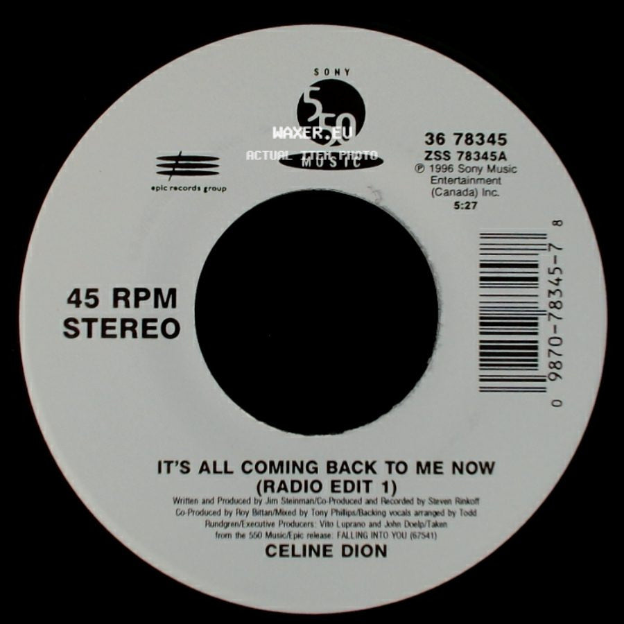 Celine Dion - It's All Coming Back To Me Now (Radio Edit 1) / The Power Of The Dream side A