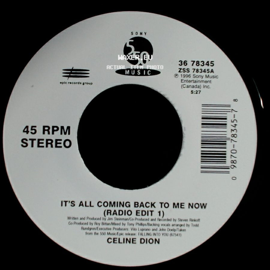 Celine Dion - It's All Coming Back To Me Now (Radio Edit 1) / The Power Of The Dream side A