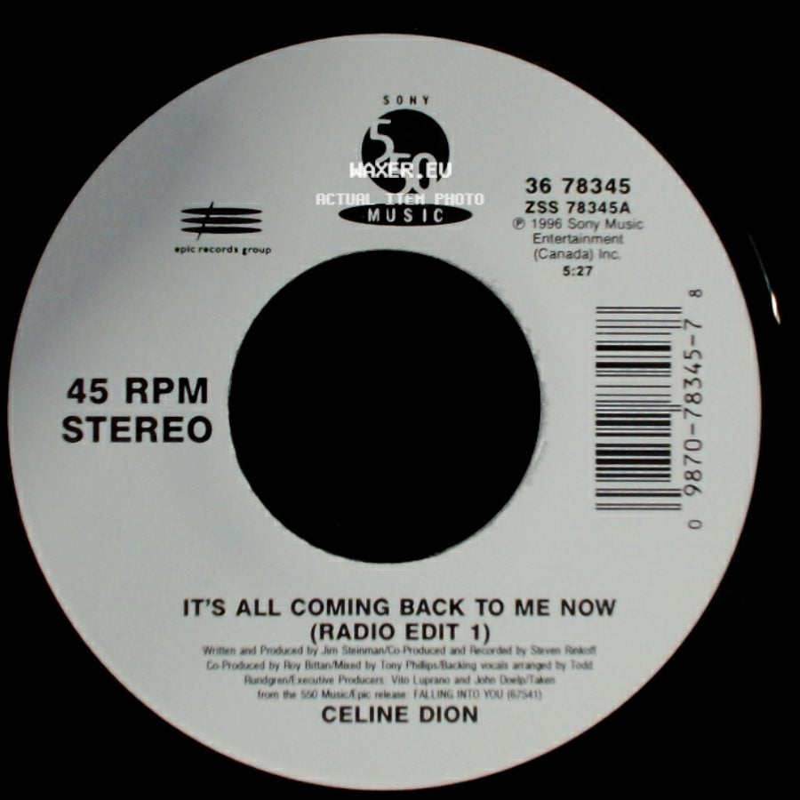 Celine Dion - It's All Coming Back To Me Now (Radio Edit 1) / The Power Of The Dream side A