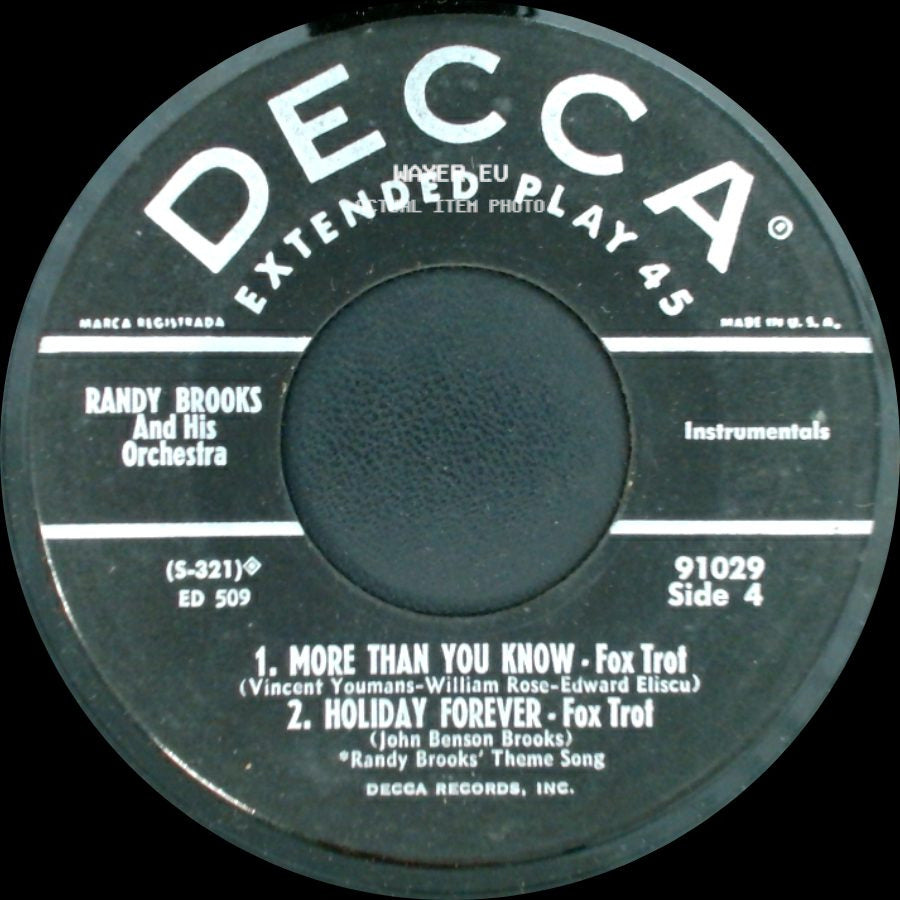 Randy Brooks And His Orchestra - Unknown Title A / Unknown Title B side A