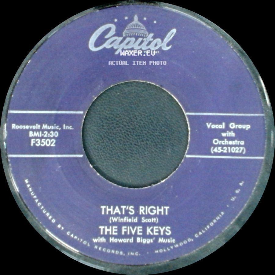 The Five Keys - Out Of Sight, Out Of Mind / That's Right side B