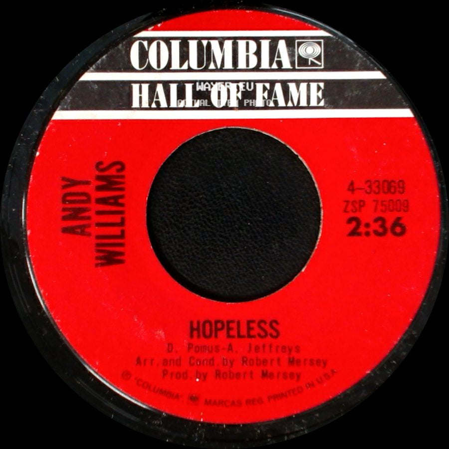 Andy Williams - Can't Get Used To Losing You / Hopeless side B