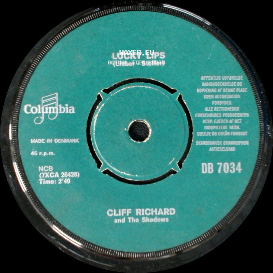 Cliff Richard And The Shadows With The Norrie Paramor Strings / Cliff Richard And The Shadows - I Wonder / Lucky Lips side B