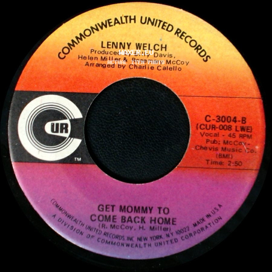 Lenny Welch - Breaking Up Is Hard To Do / Get Mommy To Come Back Home side B