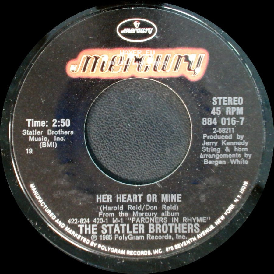 The Statler Brothers - Too Much On My Heart / Her Heart Or Mine side B