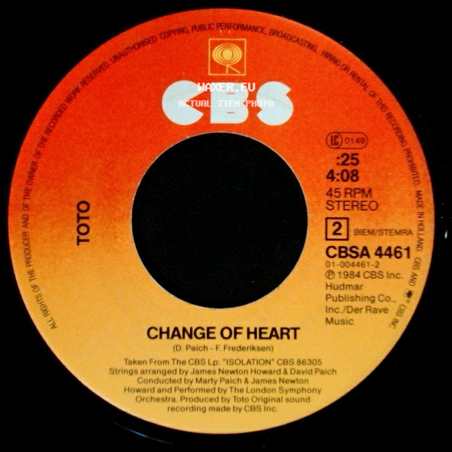 Toto - Change Of Heart / Stranger In Town side A