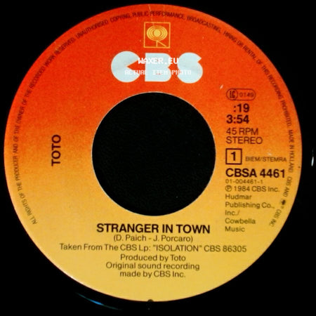 Toto - Change Of Heart / Stranger In Town side B