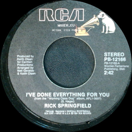 Rick Springfield - I've Done Everything For You / Red Hot And Blue Love side A
