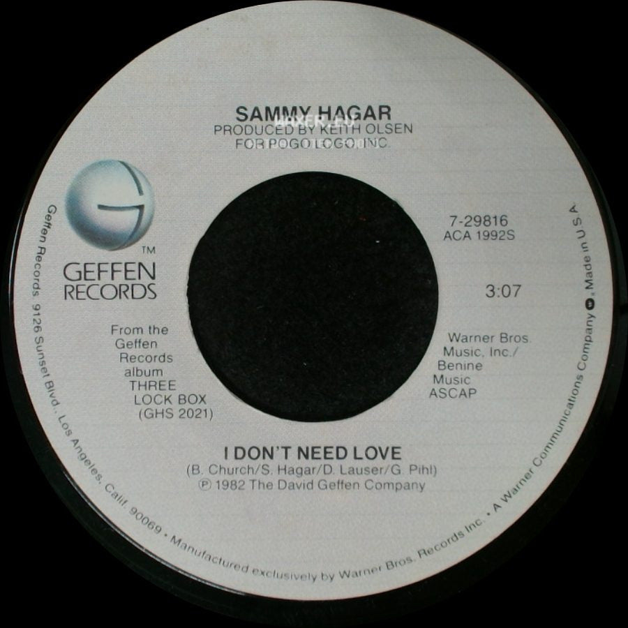 Sammy Hagar - Your Love Is Driving Me Crazy / I Don't Need Love side B