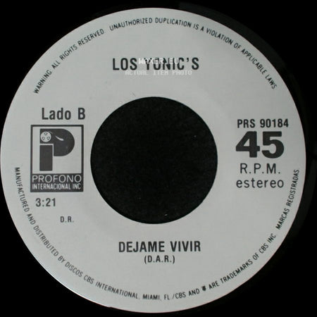 Los Yonic's - Sabes Que Te Quiero / Dejame Vivir side B