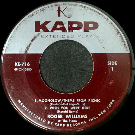 Roger Williams - Moonglow / Theme From Picnic / Mona Lisa / I Believe side A
