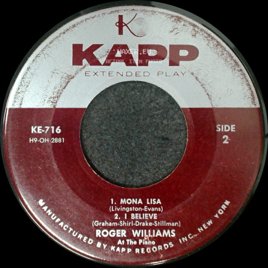 Roger Williams - Moonglow / Theme From Picnic / Mona Lisa / I Believe side B