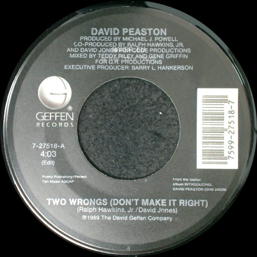 David Peaston - Two Wrongs (Don't Make It Right) / Thank You For The Moment side A