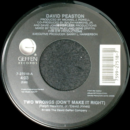 David Peaston - Two Wrongs (Don't Make It Right) / Thank You For The Moment side A