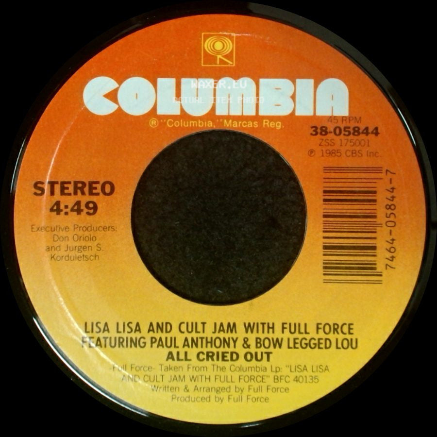 Lisa Lisa And Cult Jam With Full Force Featuring Paul Anthony & Bow Legged Lou / Lisa Lisa And Cult Jam With Full Force - All Cried Out / Behind My Eyes side A