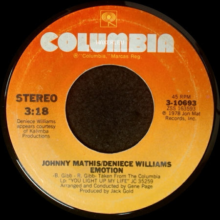 Johnny Mathis/Deniece Williams - Emotion / Too Much, Too Little, Too Late side A