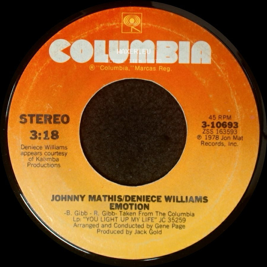 Johnny Mathis/Deniece Williams - Emotion / Too Much, Too Little, Too Late side A