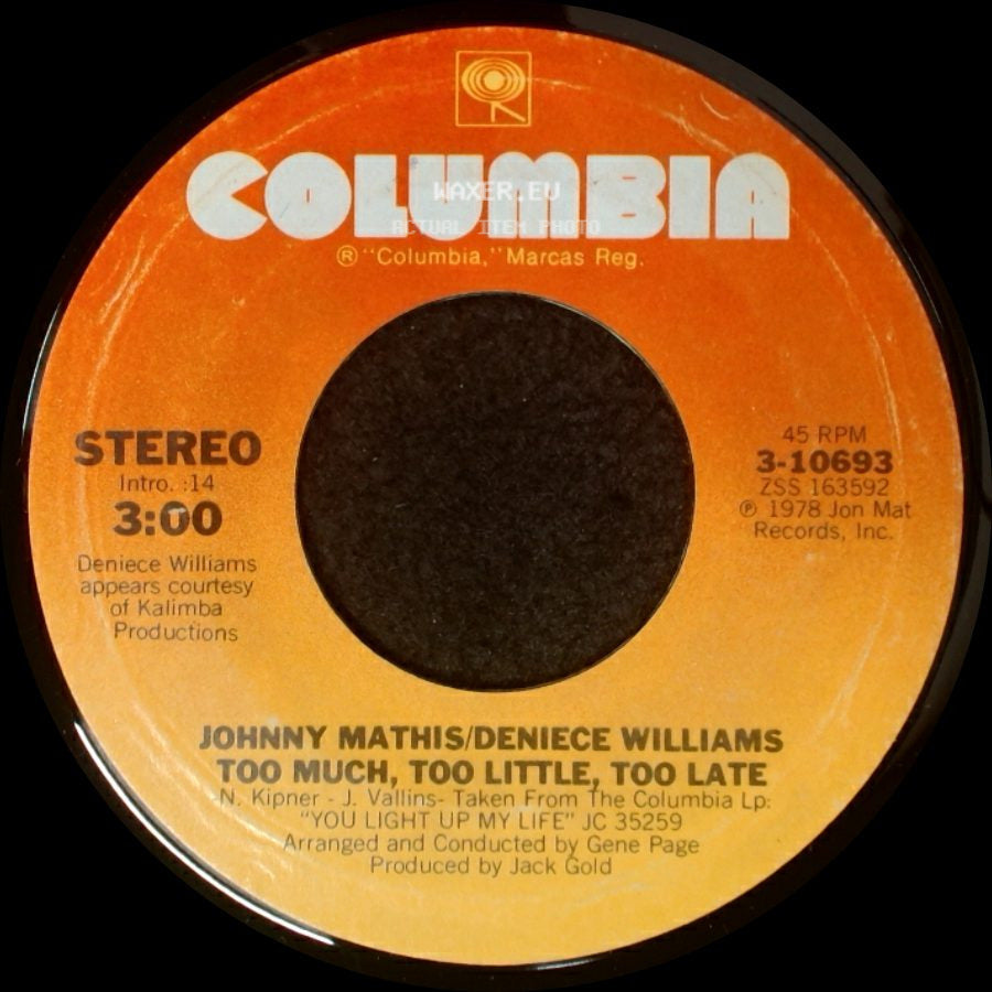 Johnny Mathis/Deniece Williams - Emotion / Too Much, Too Little, Too Late side B