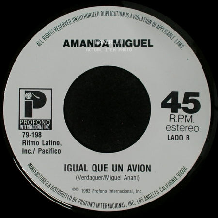 Amanda Miguel - Cosquillas En El Pecho / Igual Que Un Avion side B