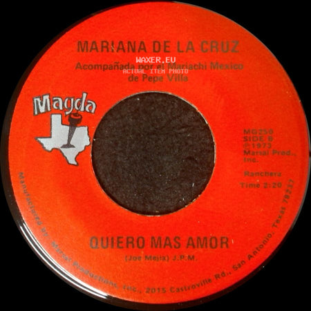 Mariana De La Cruz - Lagrimas De Mi Barrio / Quiero Mas Amor side B